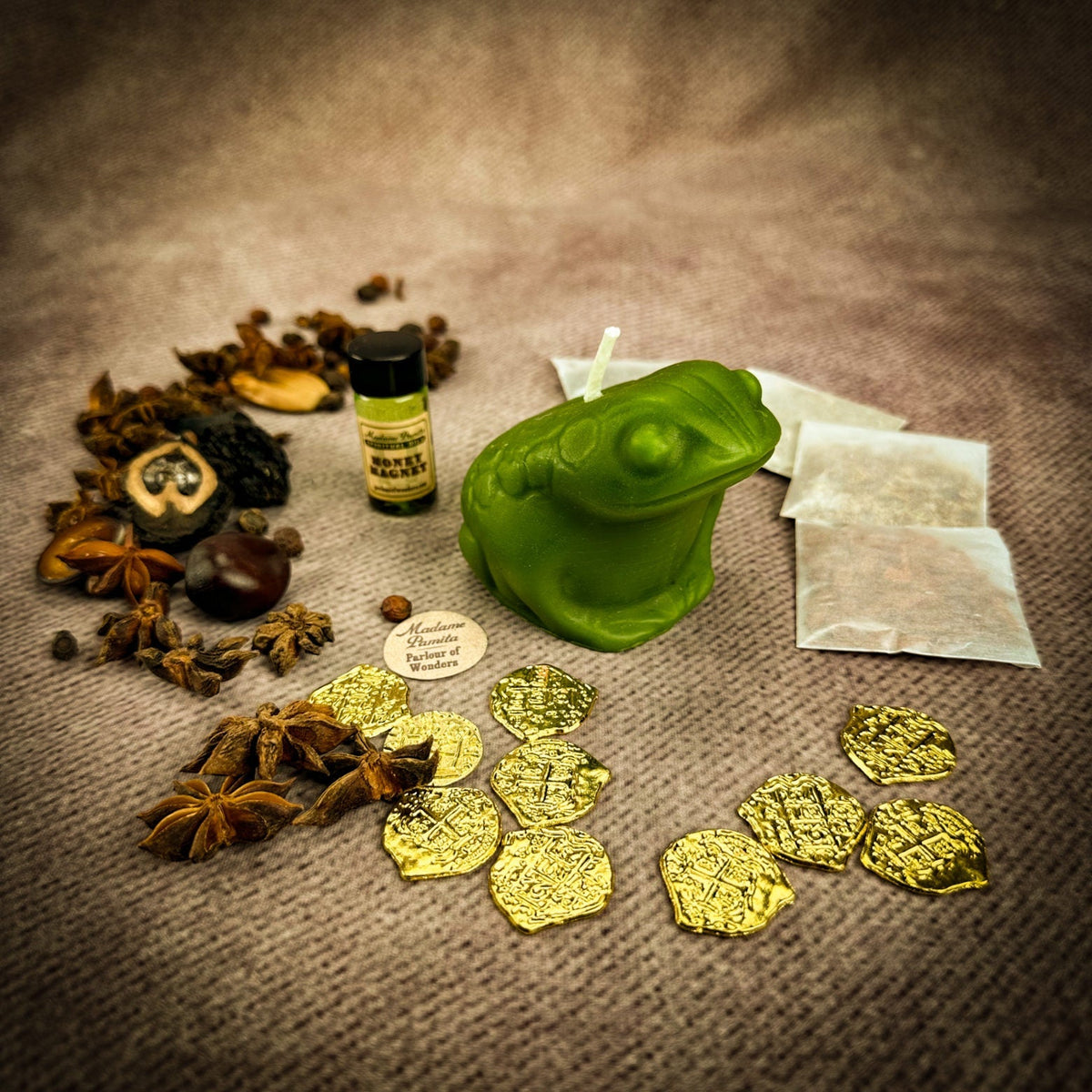 Lucky Money Frog Candle Spell Kit in Green for Virgo money magic