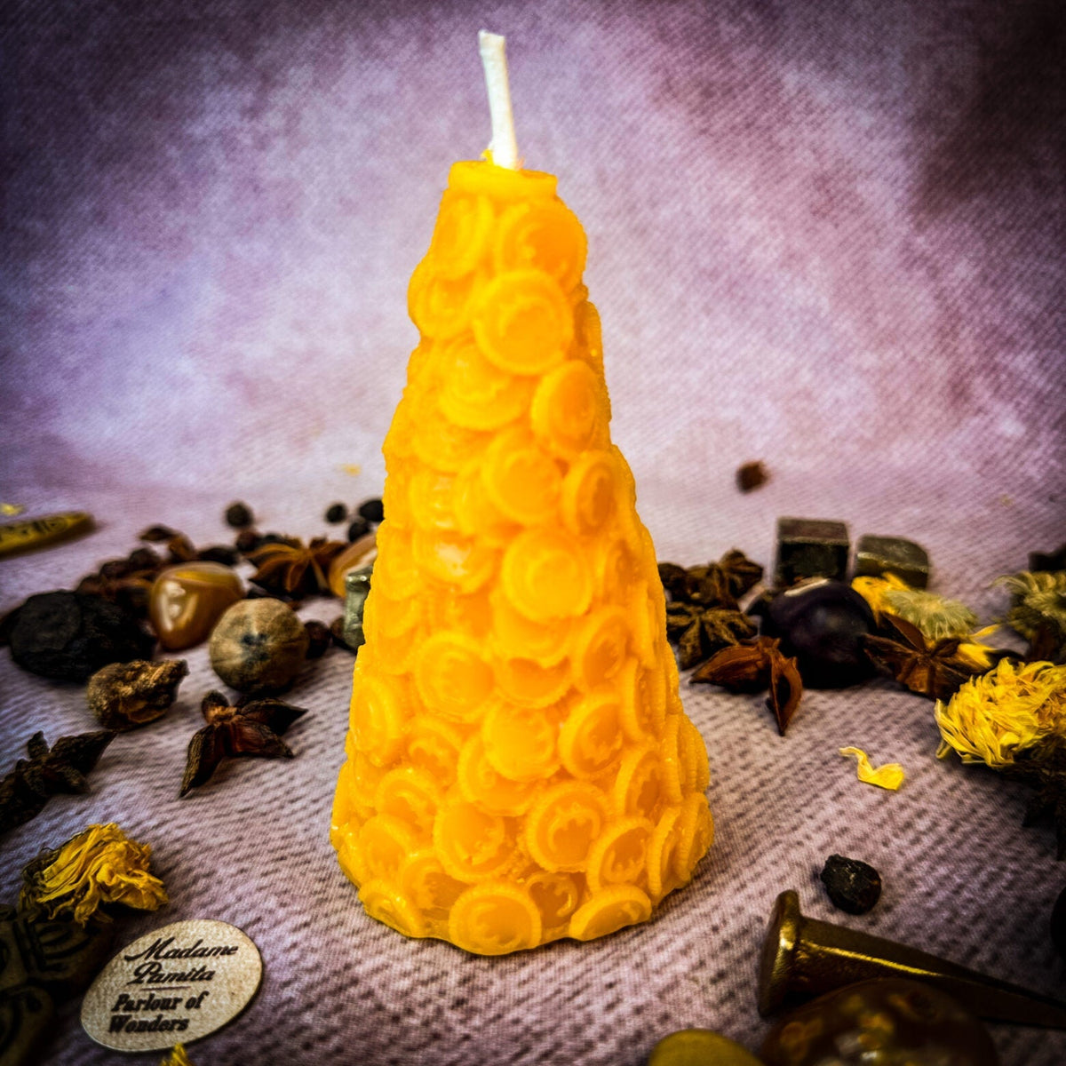 Cone of Coins Candle Spell Kit in Yellow for Capricorn money magic