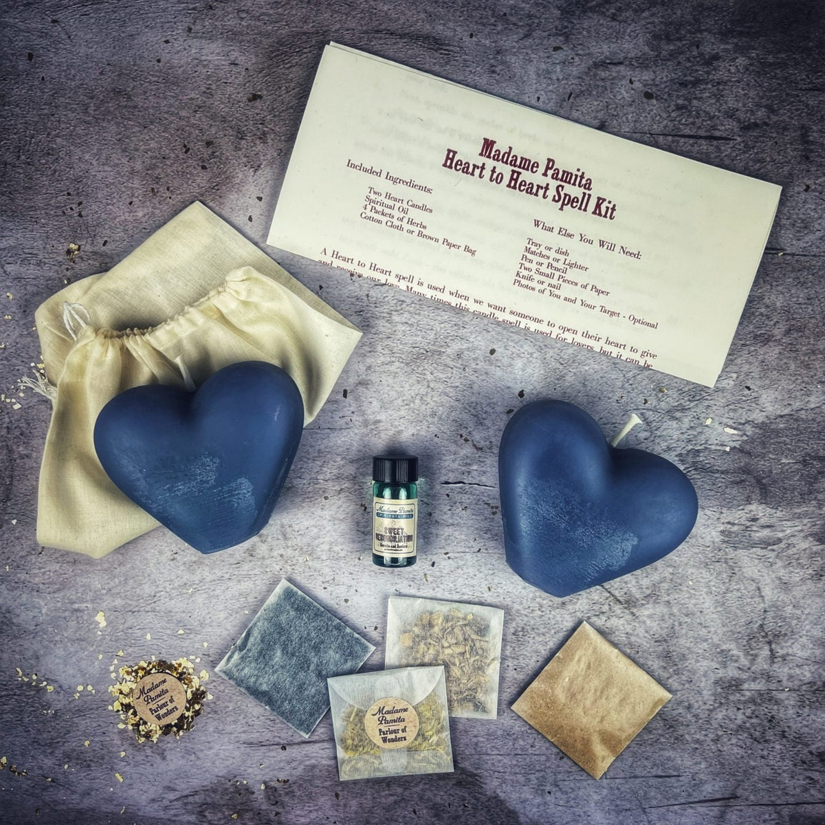 Heart to Heart Candle Spell Kit in Blue for Taurus reconciliation magic