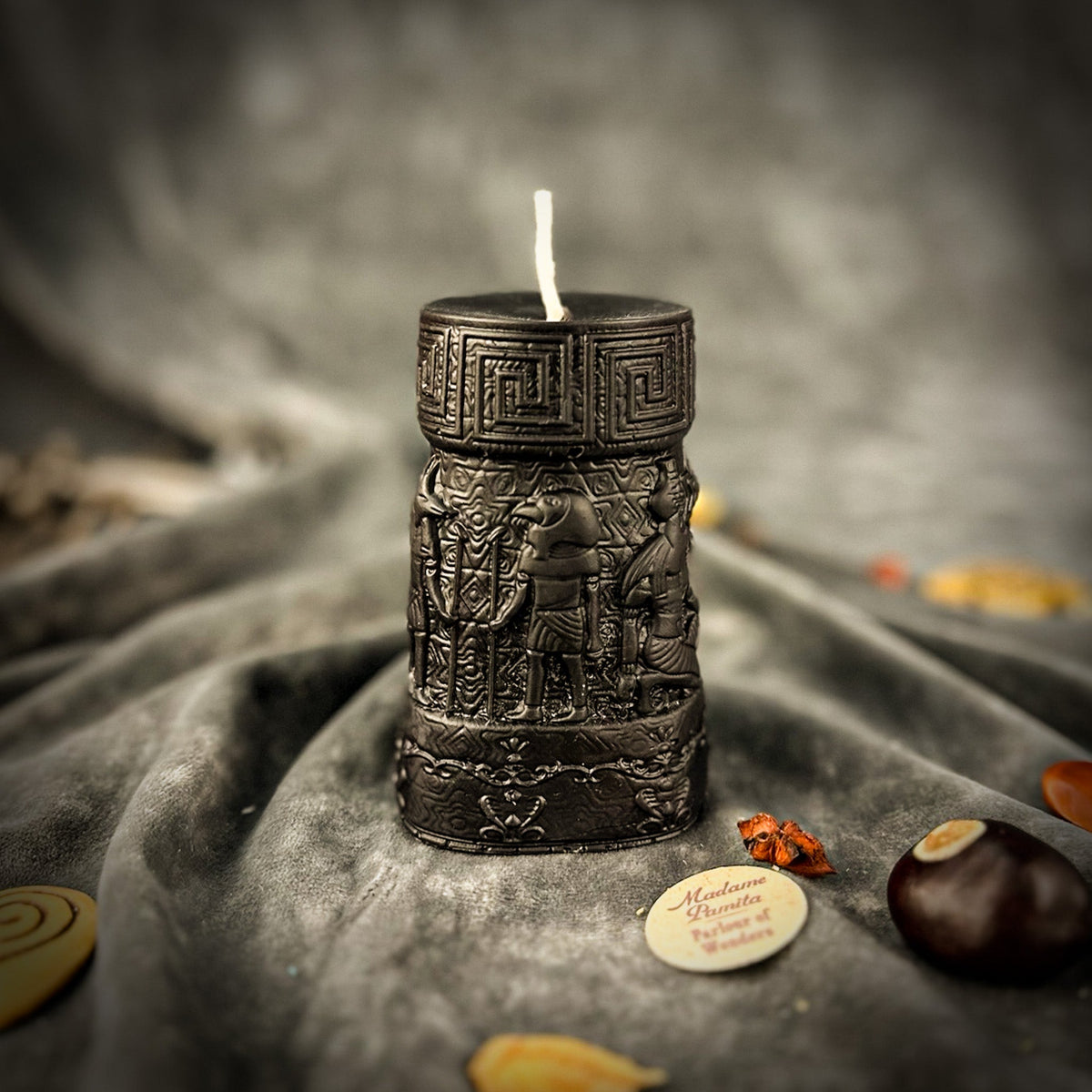 Anubis and Horus Egyptian Pillar Candle Spell Kit in Black for Virgo protection magic