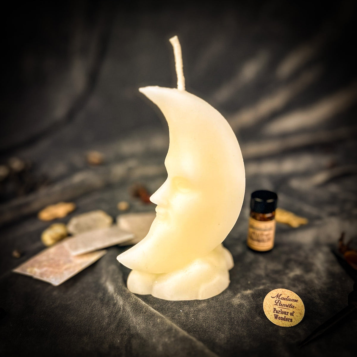 Crescent Moon Candle Spell Kit - Lunar Magic & Manifestation in White for Cancer spiritual cleansing magic