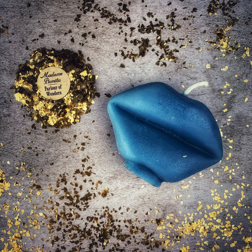 Beeswax Talk to Me Lips Spell Candle - Communication & Passion Magic in Blue for Libra reconciliation magic
