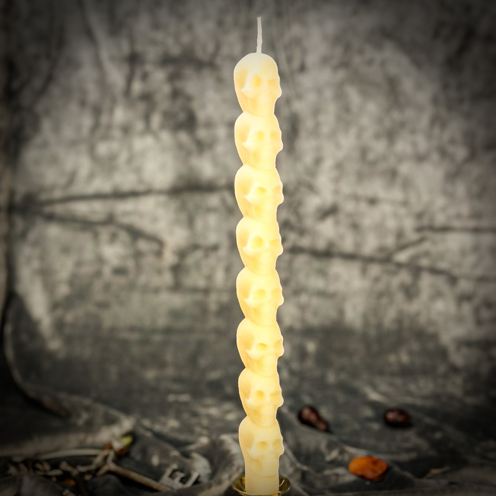Beeswax Eight Day Skull Taper Spell Candle