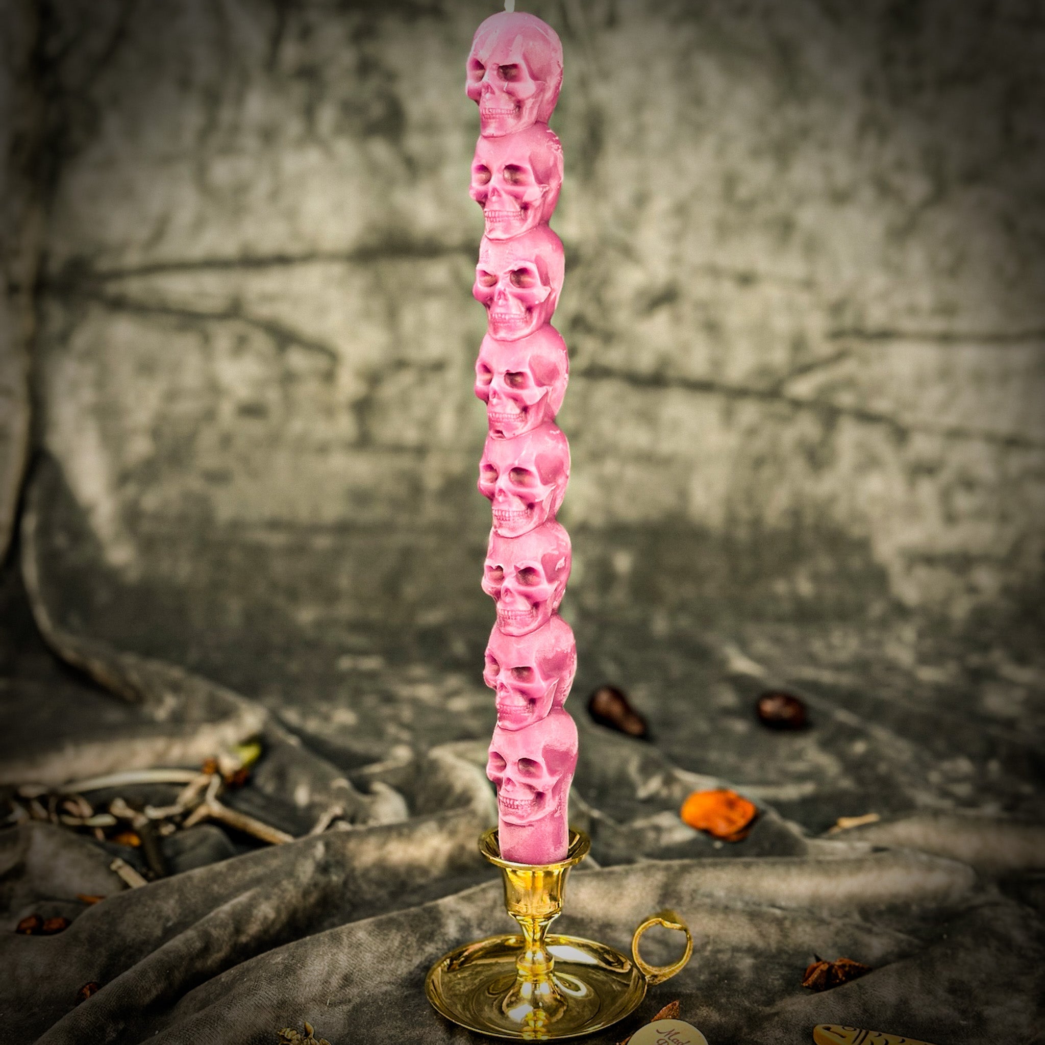 Beeswax Eight Day Skull Taper Spell Candle