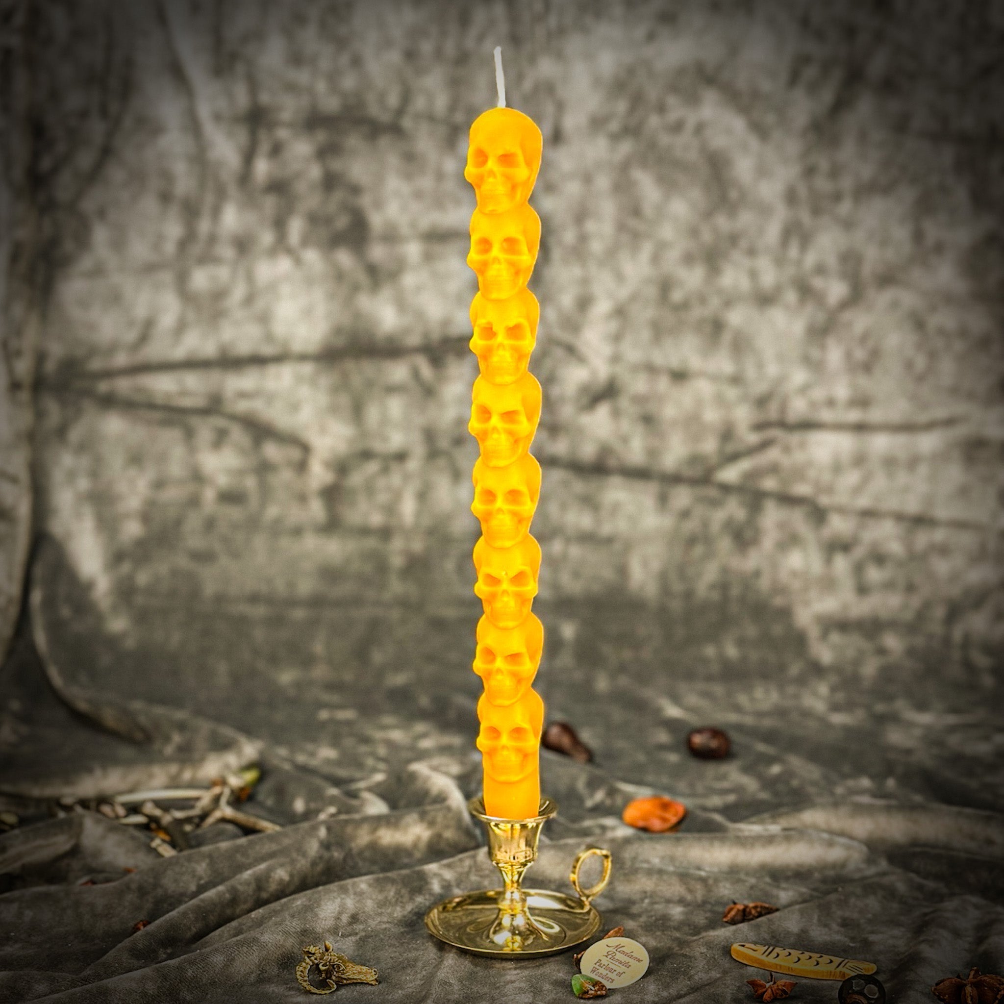 Beeswax Eight Day Skull Taper Spell Candle