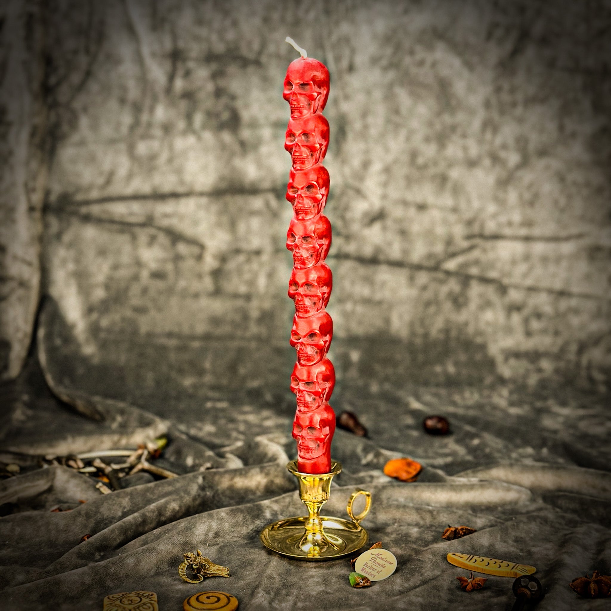 Beeswax Eight Day Skull Taper Spell Candle