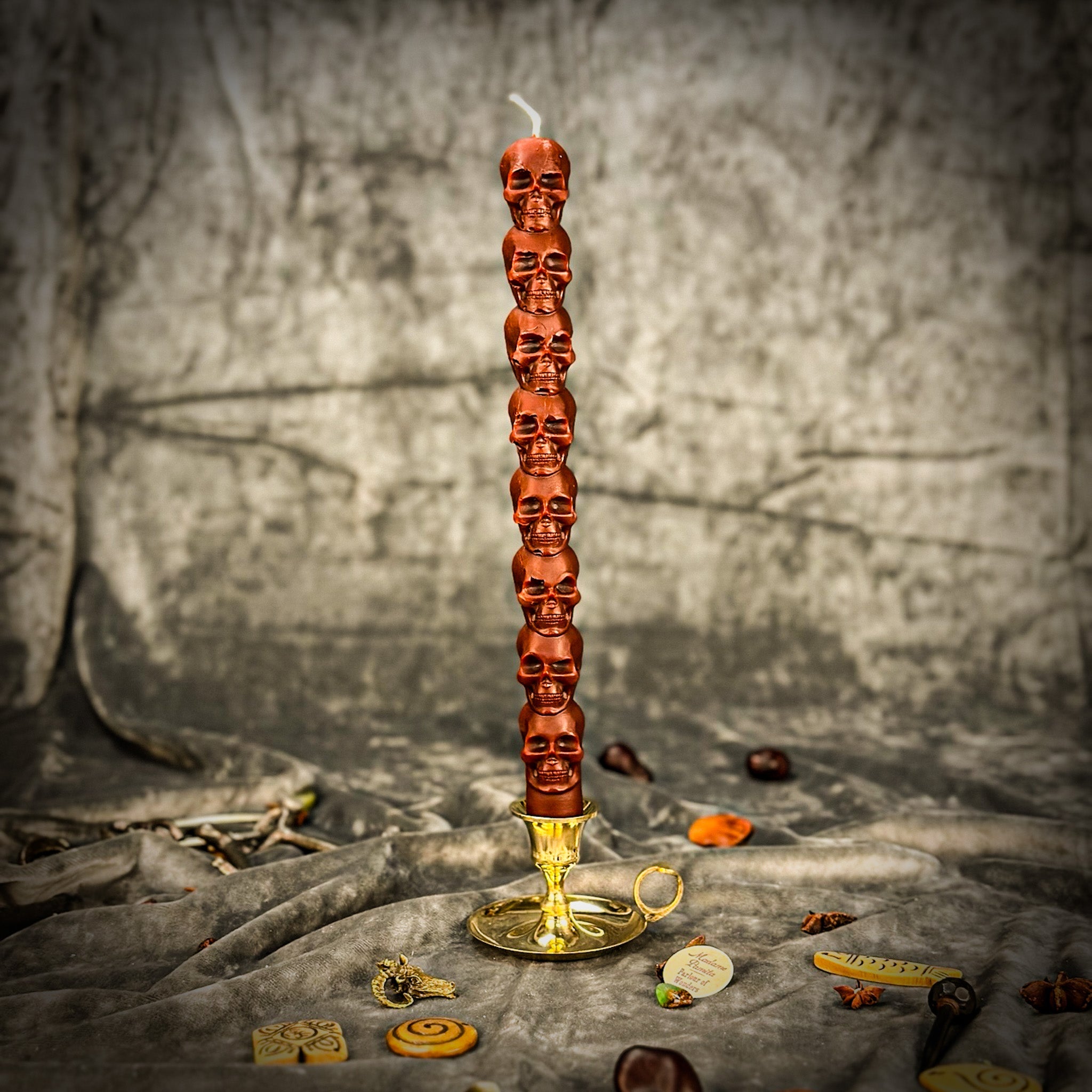 Beeswax Eight Day Skull Taper Spell Candle