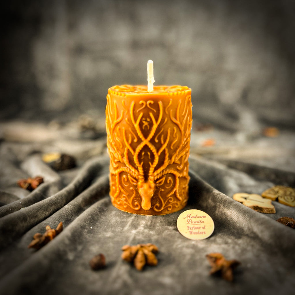 Beeswax Stag of the Quest Pillar Candle