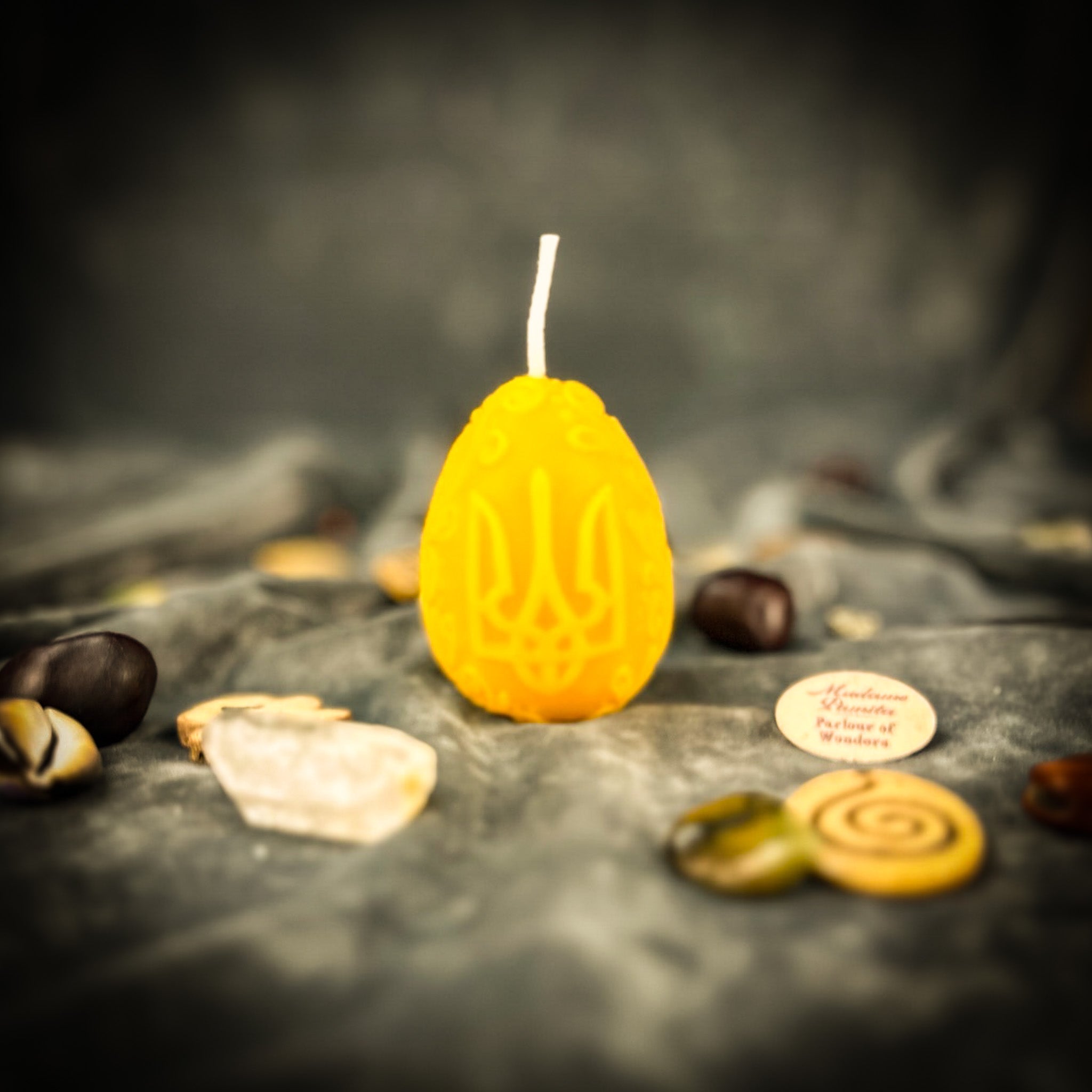 Beeswax Ukrainian Tryzub Pysanka Spell Candle - Protection & Strength