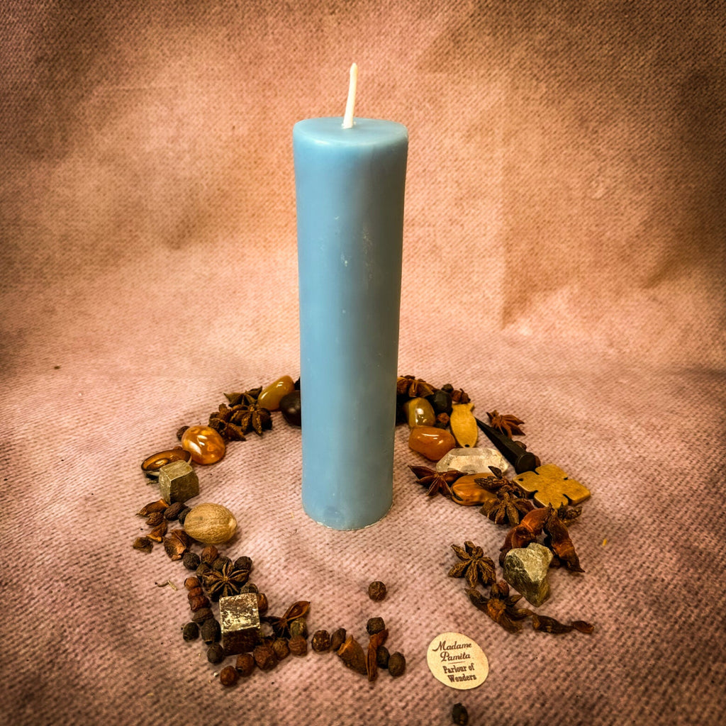 Blue Beeswax Vigil Candle and Vigil Refill