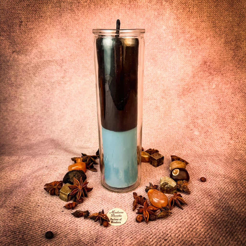 Blue Beeswax Reversing Vigil Candle and Vigil Refill