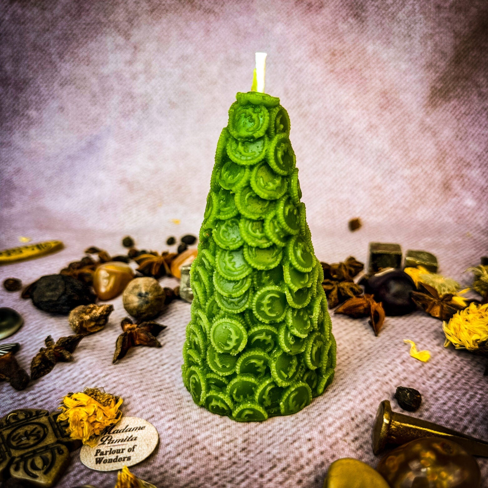Beeswax Cone of Coins Spell Candle