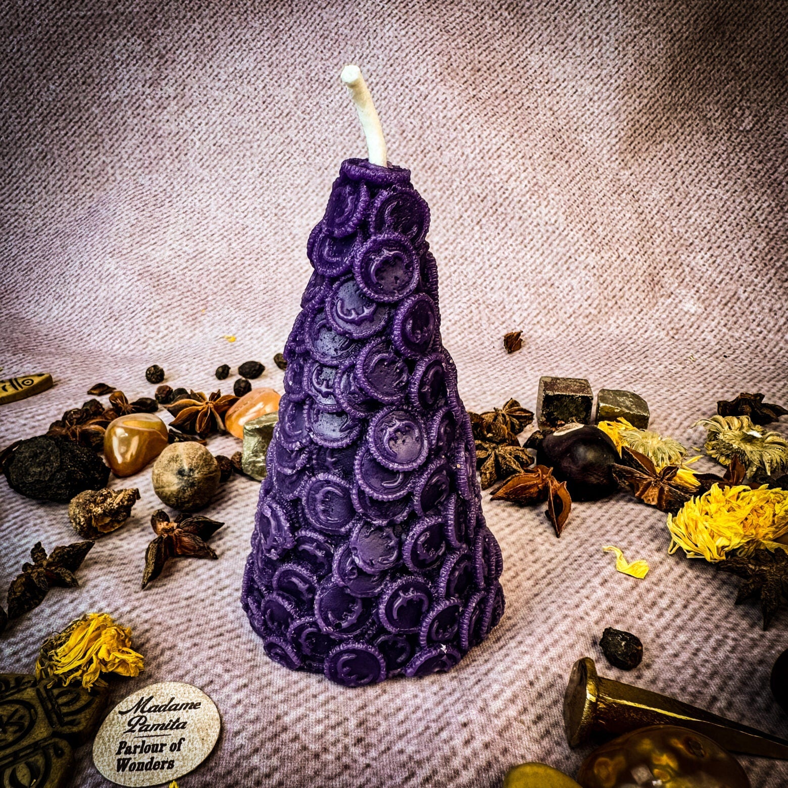 Beeswax Cone of Coins Spell Candle