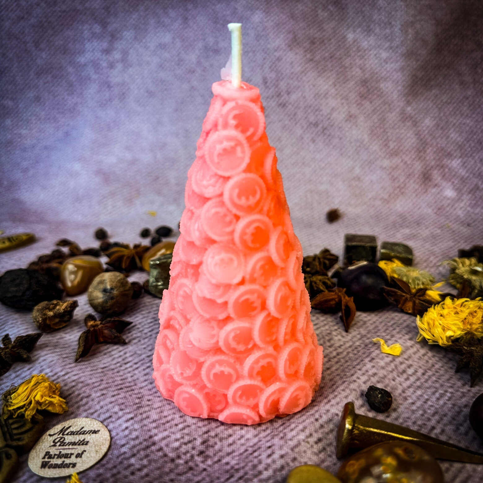 Beeswax Cone of Coins Spell Candle