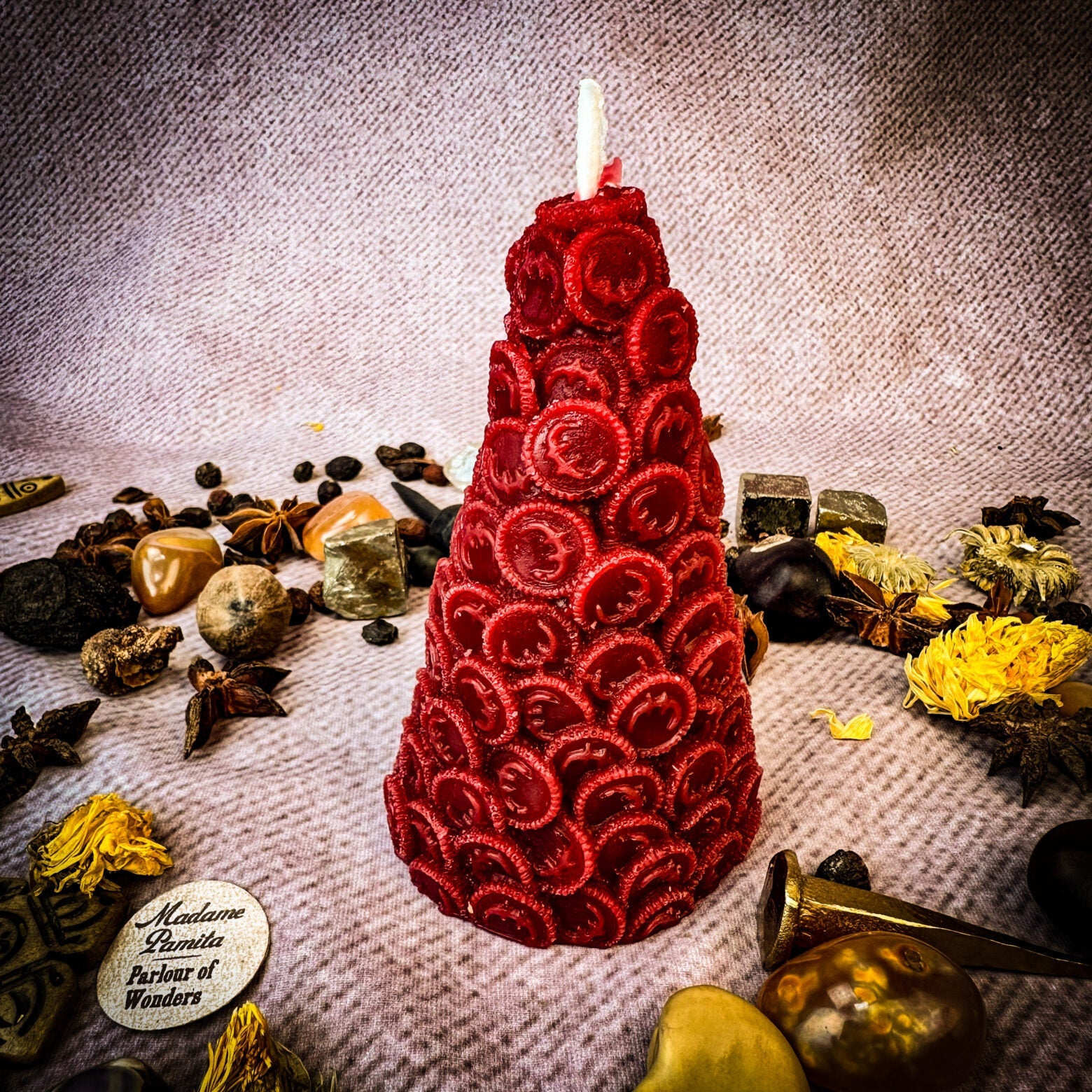 Beeswax Cone of Coins Spell Candle