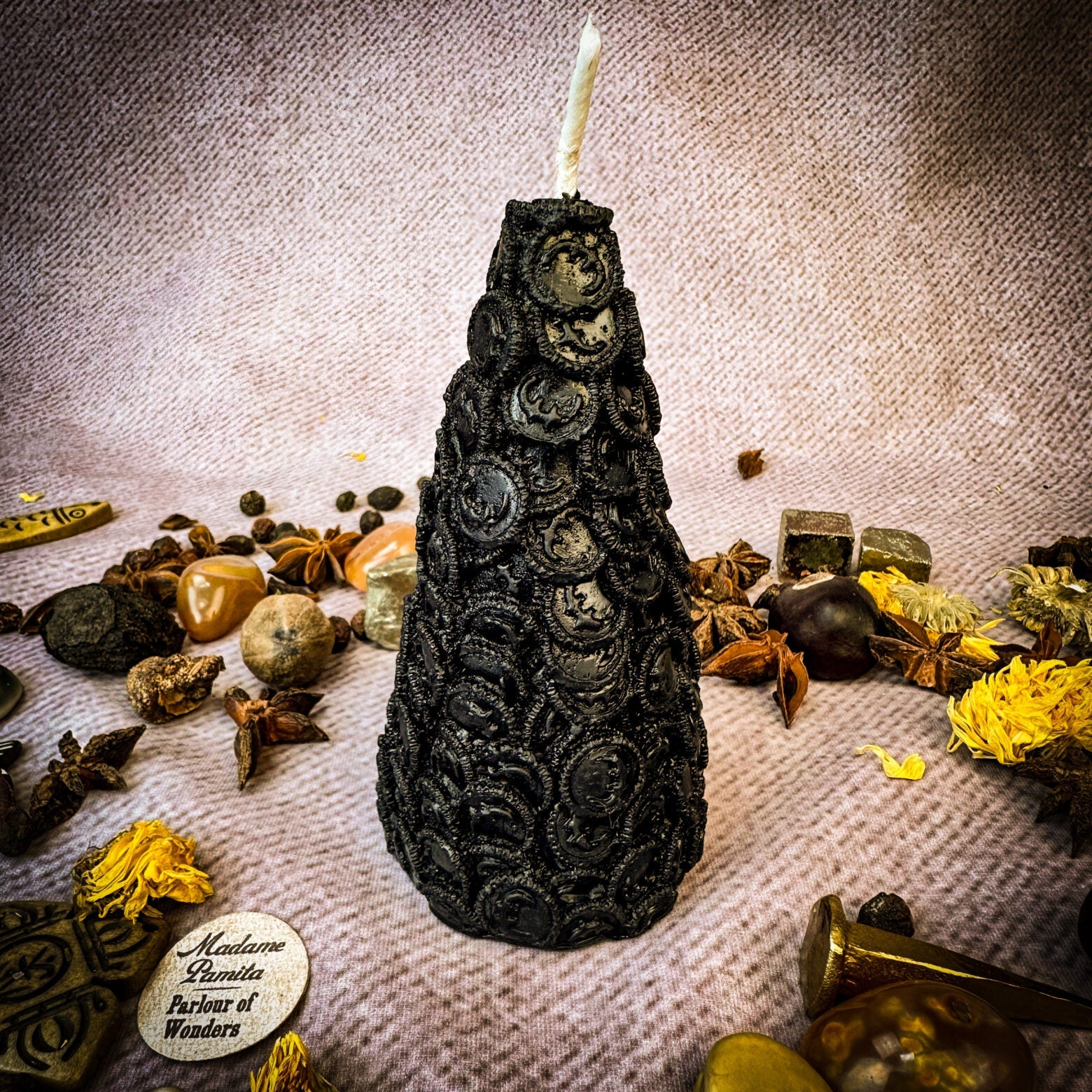 Beeswax Cone of Coins Spell Candle