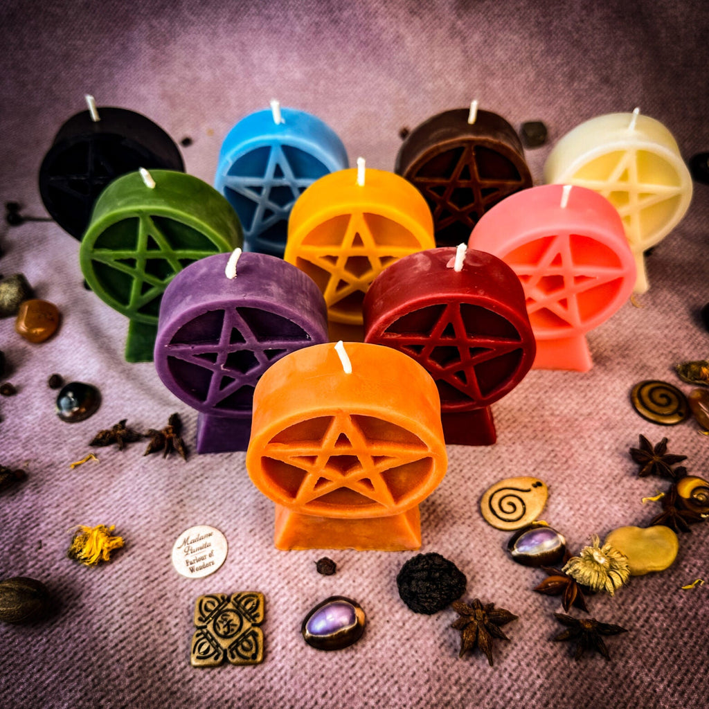 Beeswax Pentacle of Protection Spell Candle