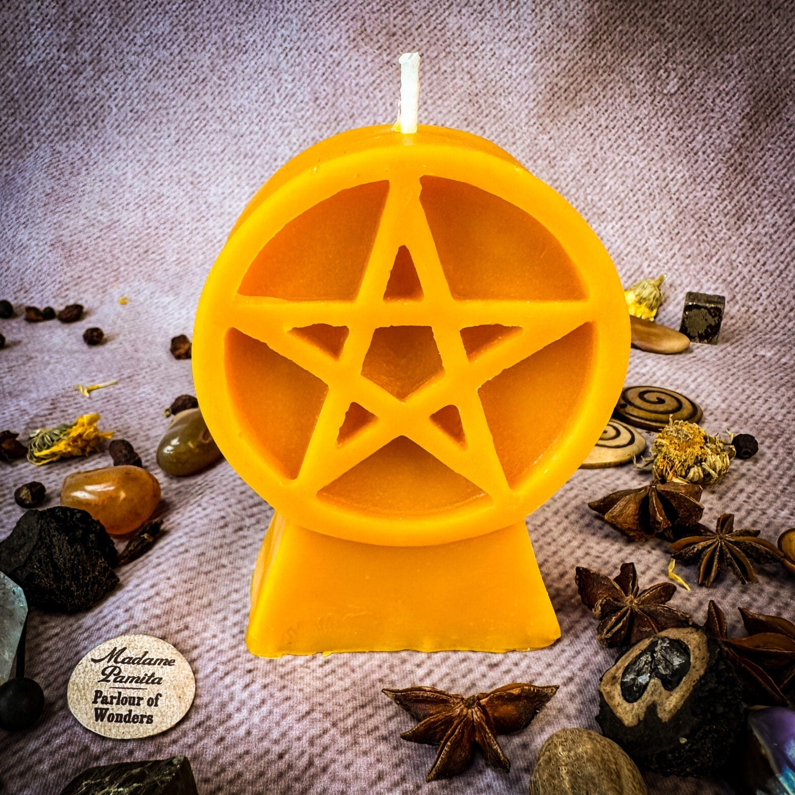 Beeswax Pentacle of Protection Spell Candle