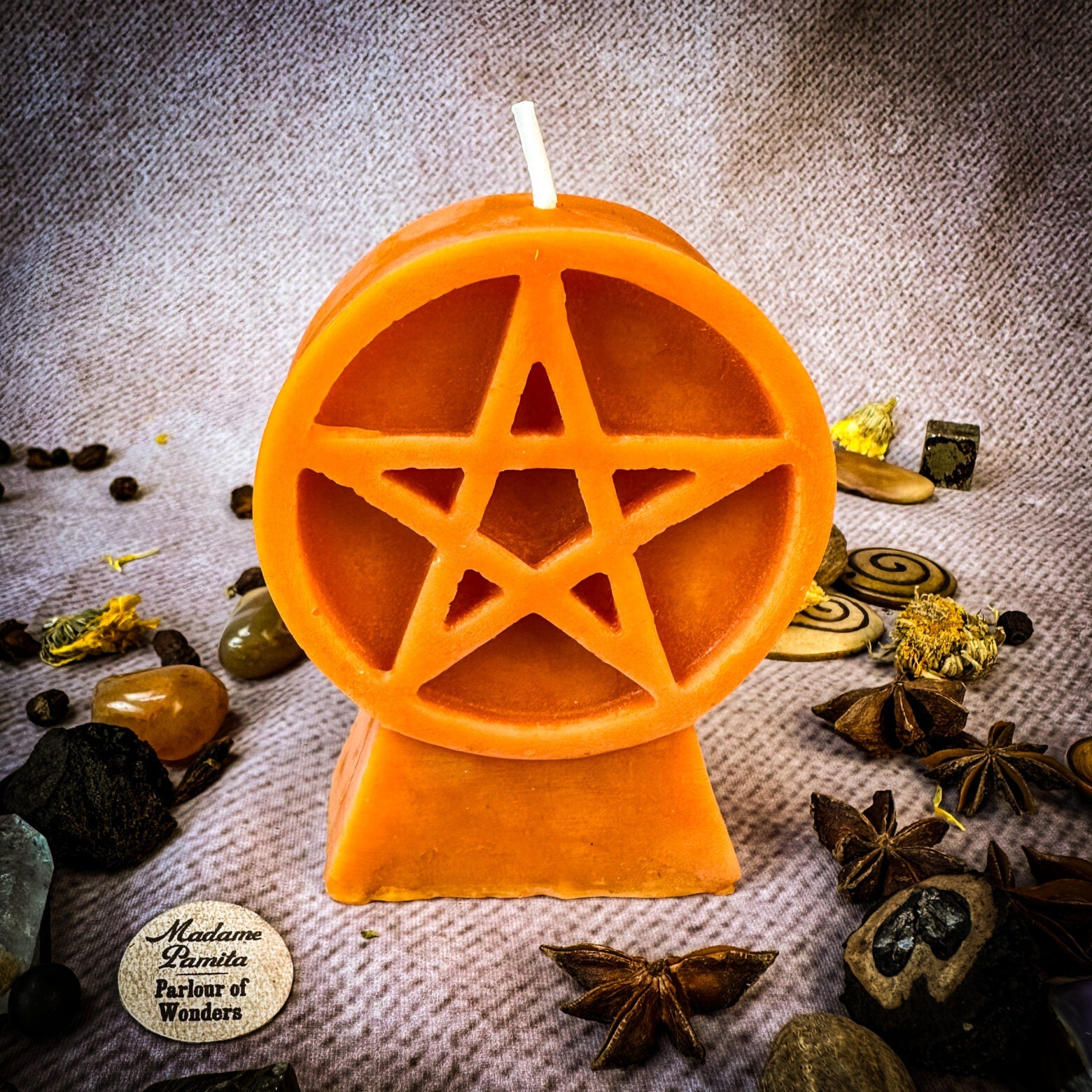 Beeswax Pentacle of Protection Spell Candle