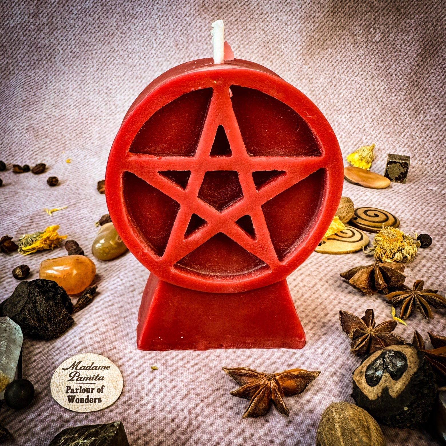 Beeswax Pentacle of Protection Spell Candle