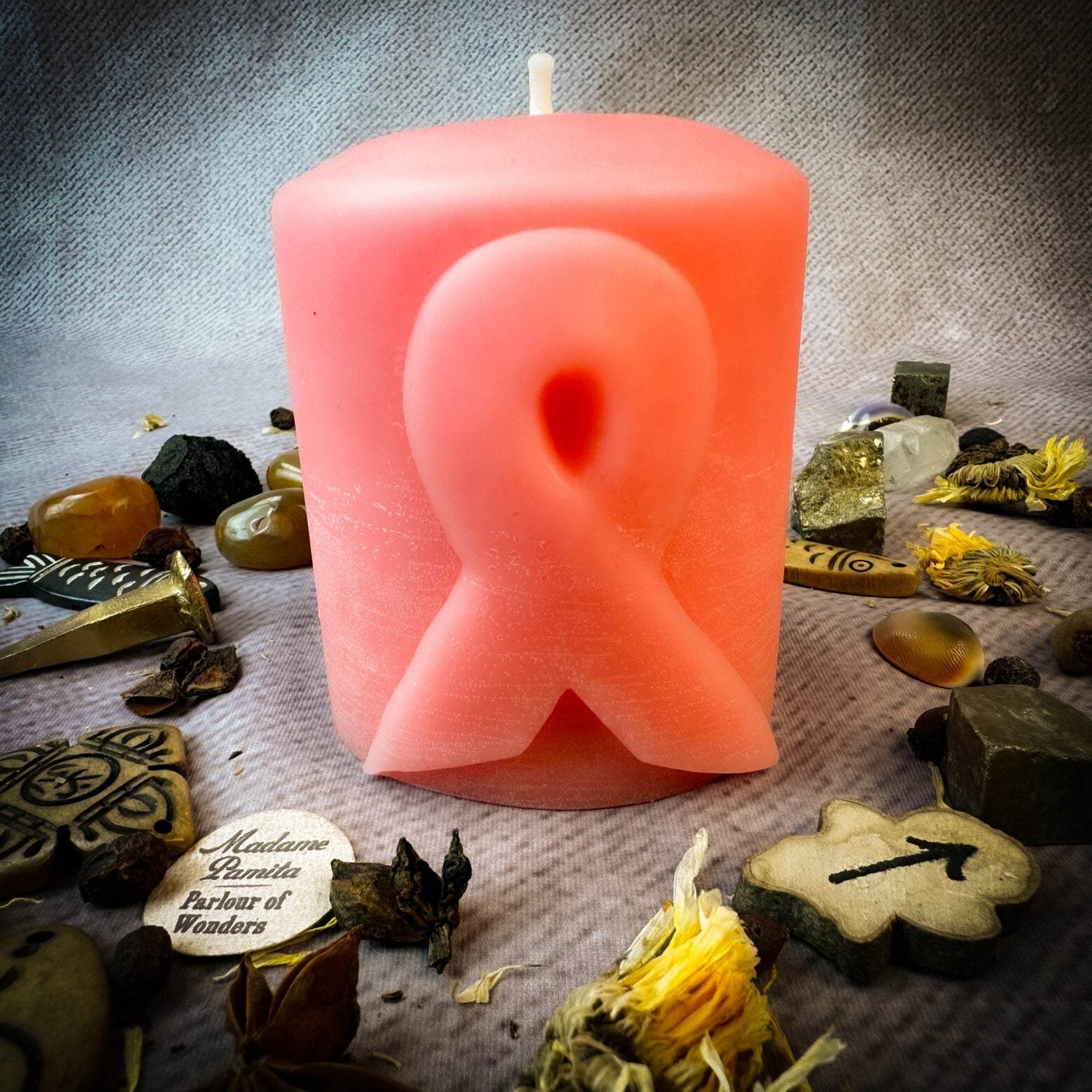 Beeswax Awareness Ribbon Pillar Spell Candle