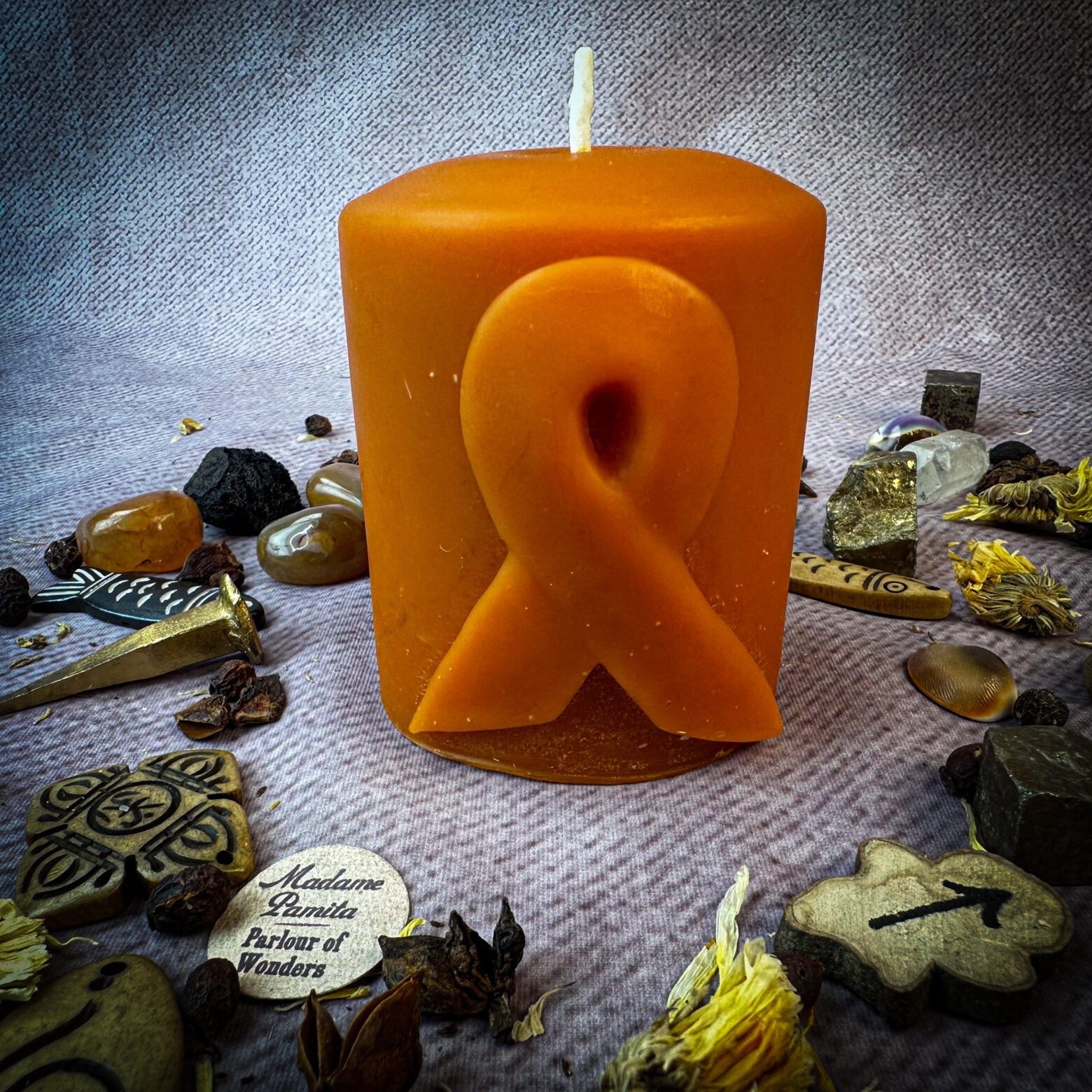 Beeswax Awareness Ribbon Pillar Spell Candle