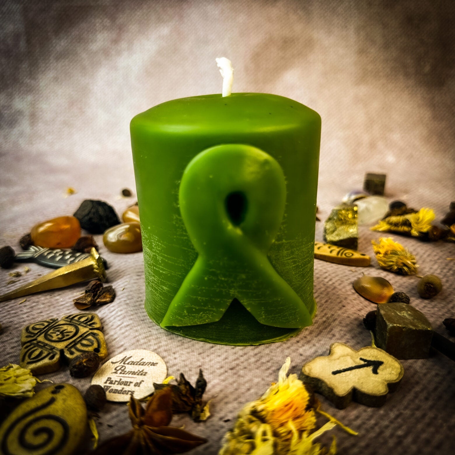 Beeswax Awareness Ribbon Pillar Spell Candle