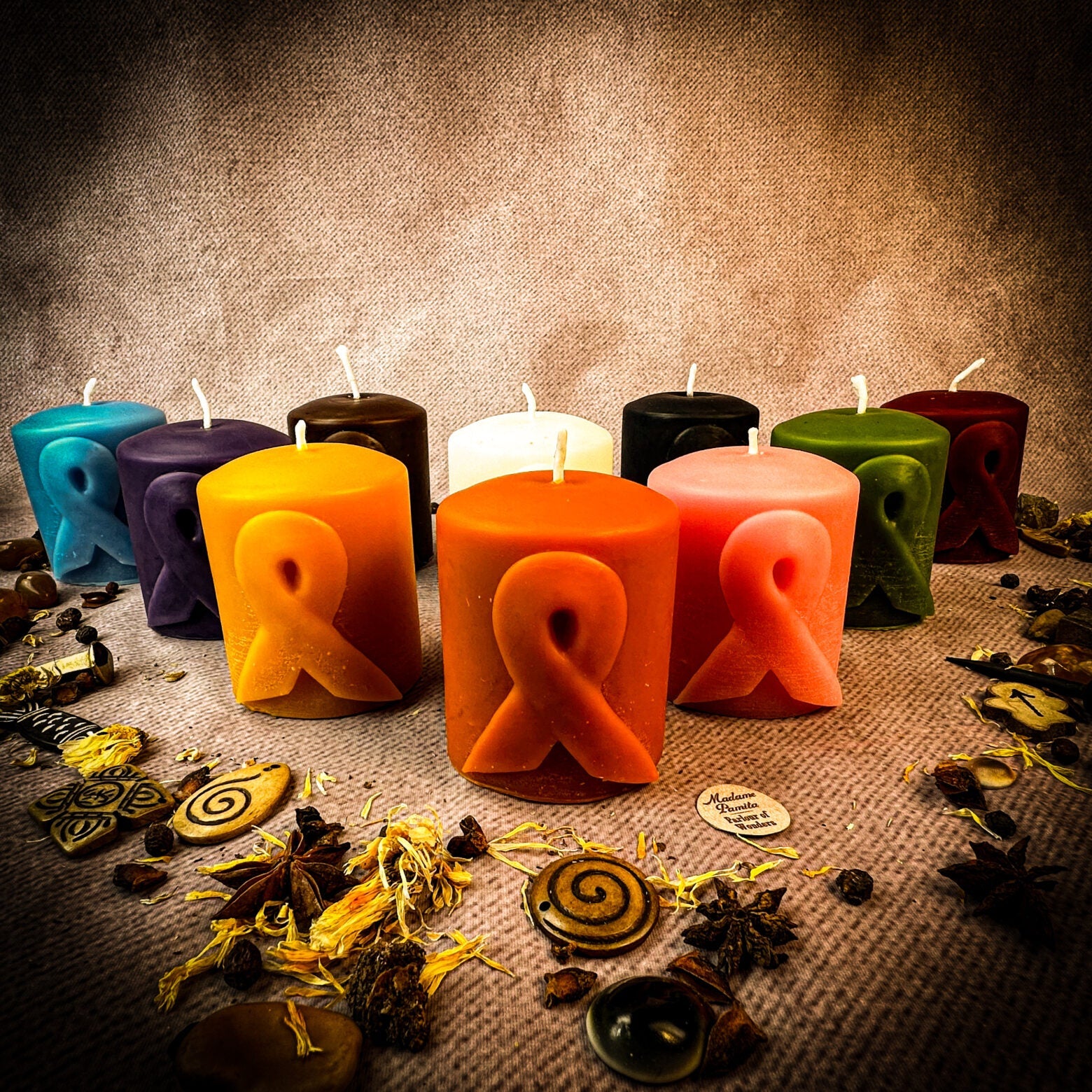 Beeswax Awareness Ribbon Pillar Spell Candle