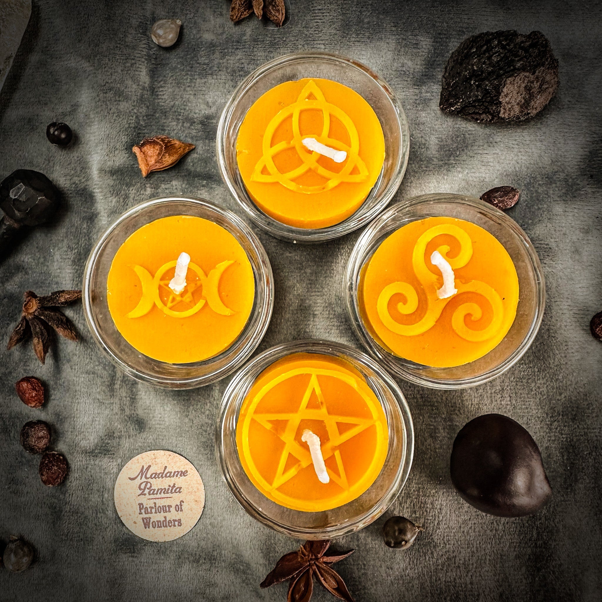 Sacred Symbols Beeswax Tea Light Set