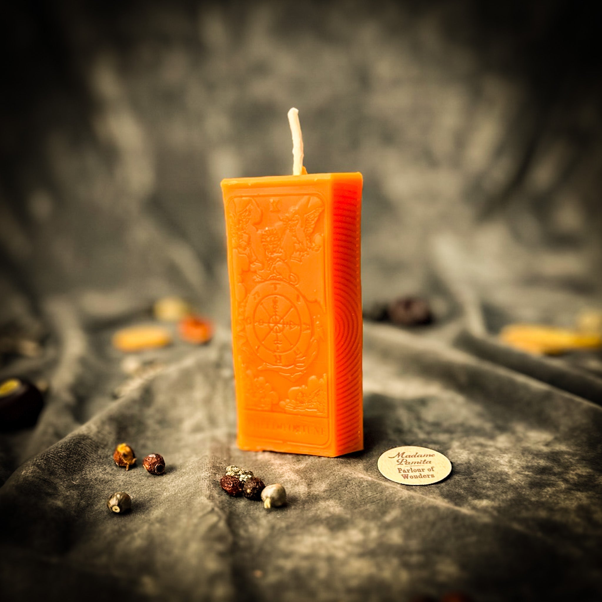 Beeswax Wheel of Fortune Tarot Card Spell Candle