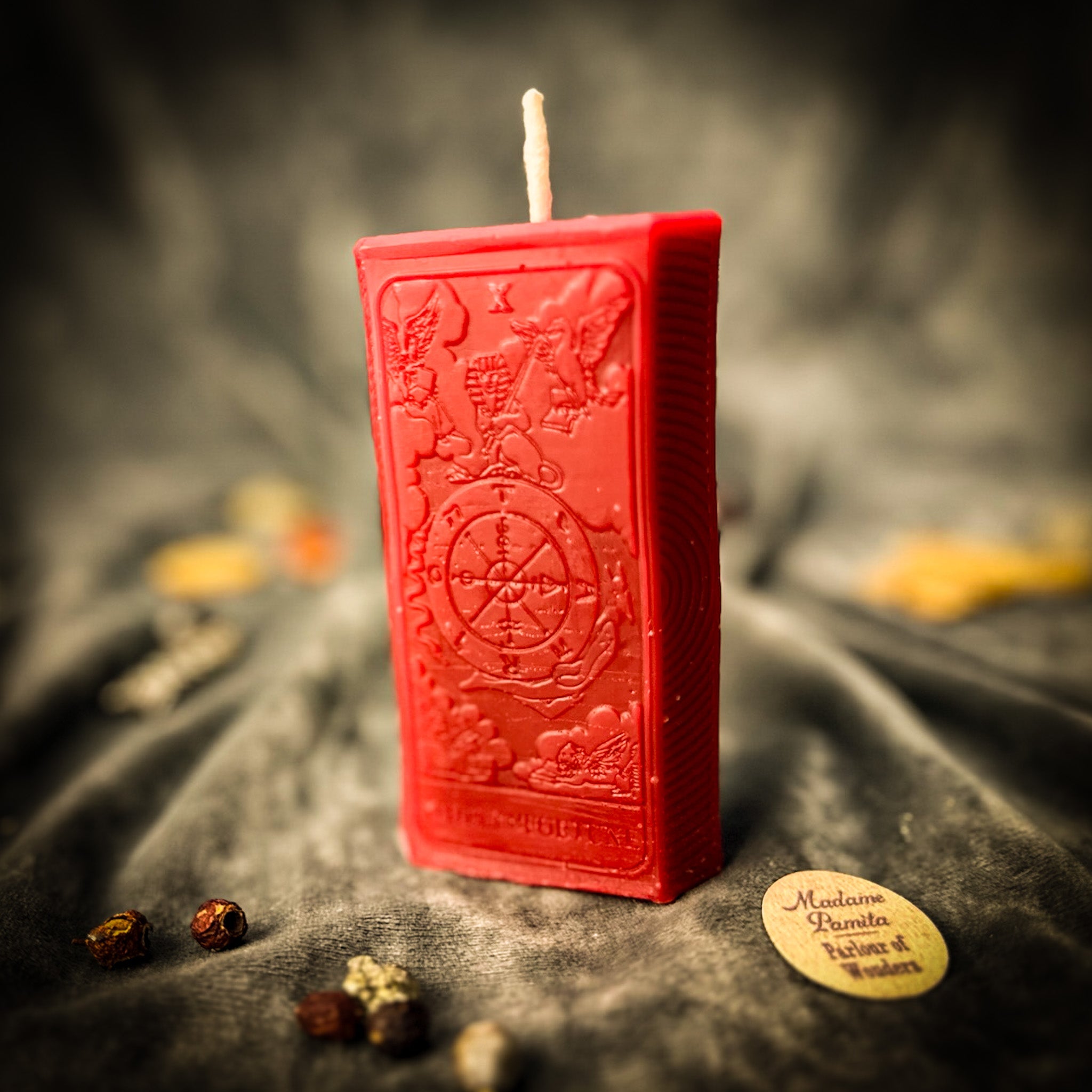 Beeswax Wheel of Fortune Tarot Card Spell Candle