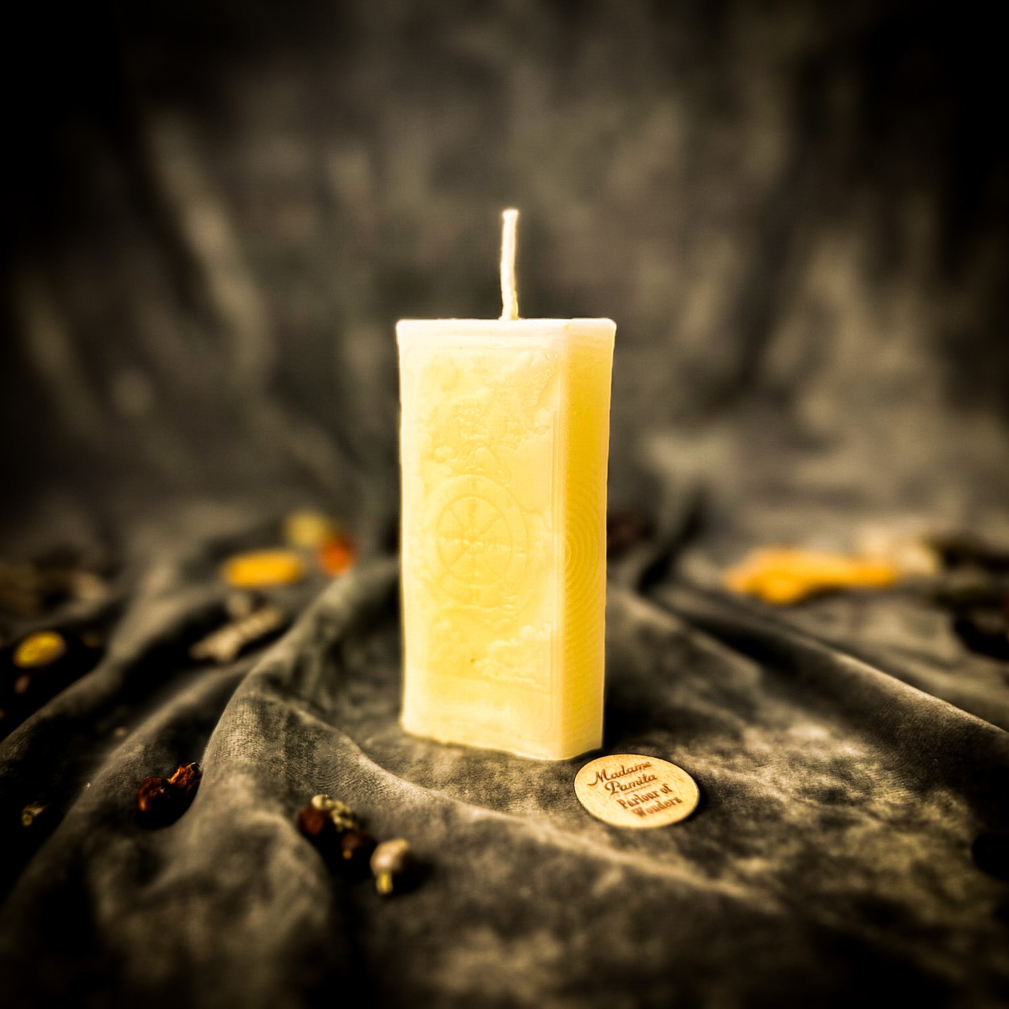 Beeswax Wheel of Fortune Tarot Card Spell Candle
