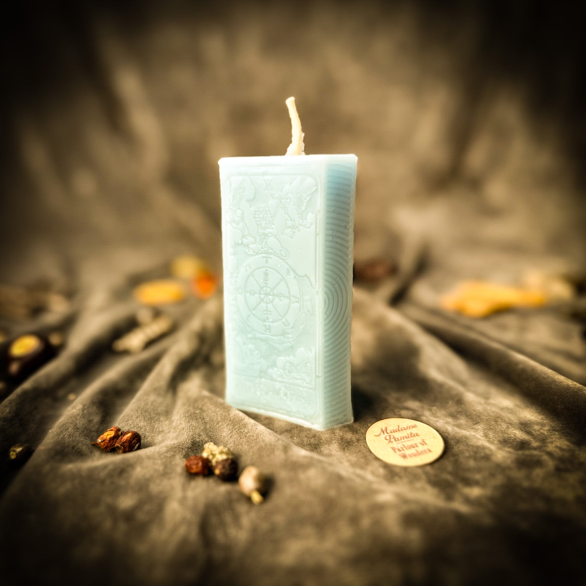 Beeswax Wheel of Fortune Tarot Card Spell Candle