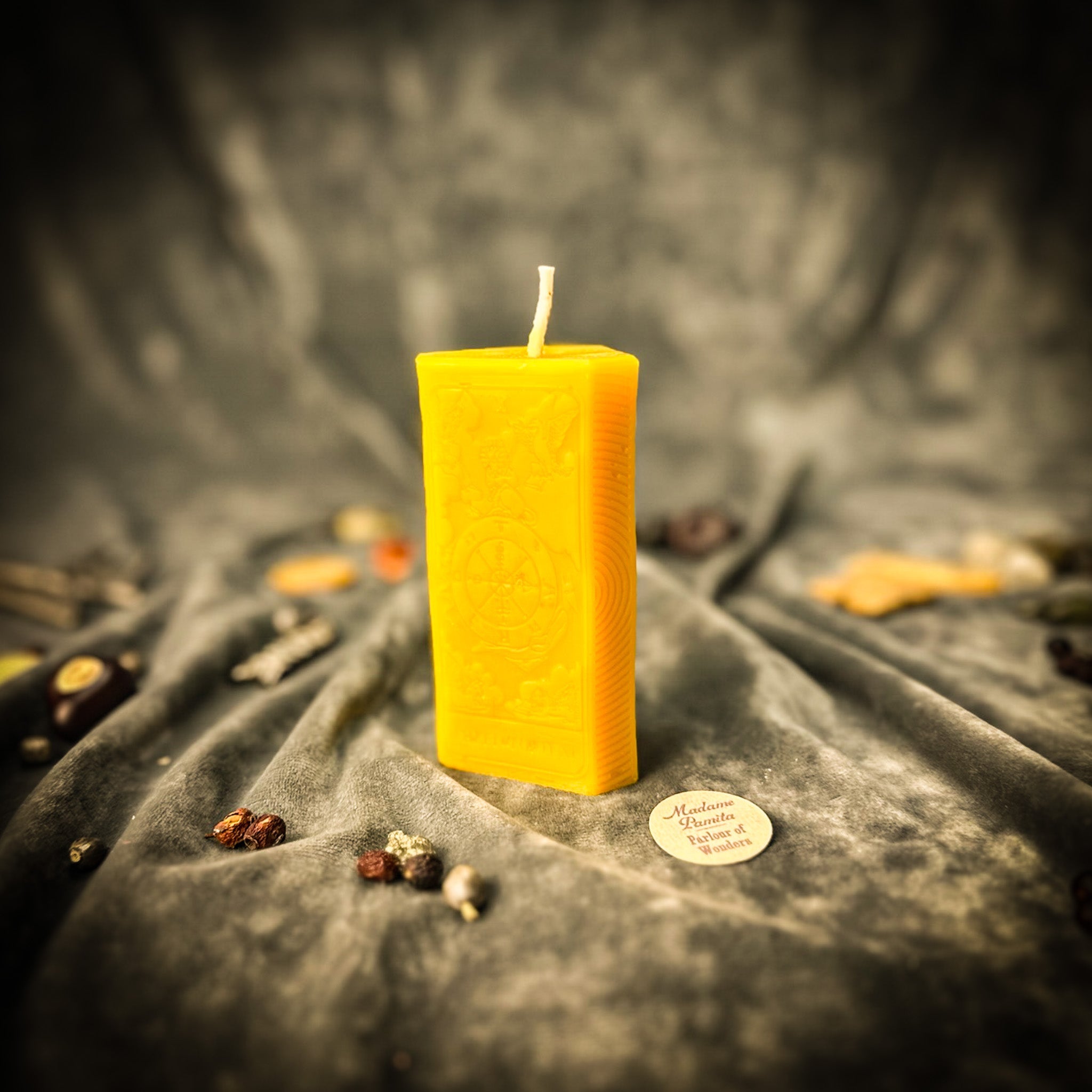 Beeswax Wheel of Fortune Tarot Card Spell Candle
