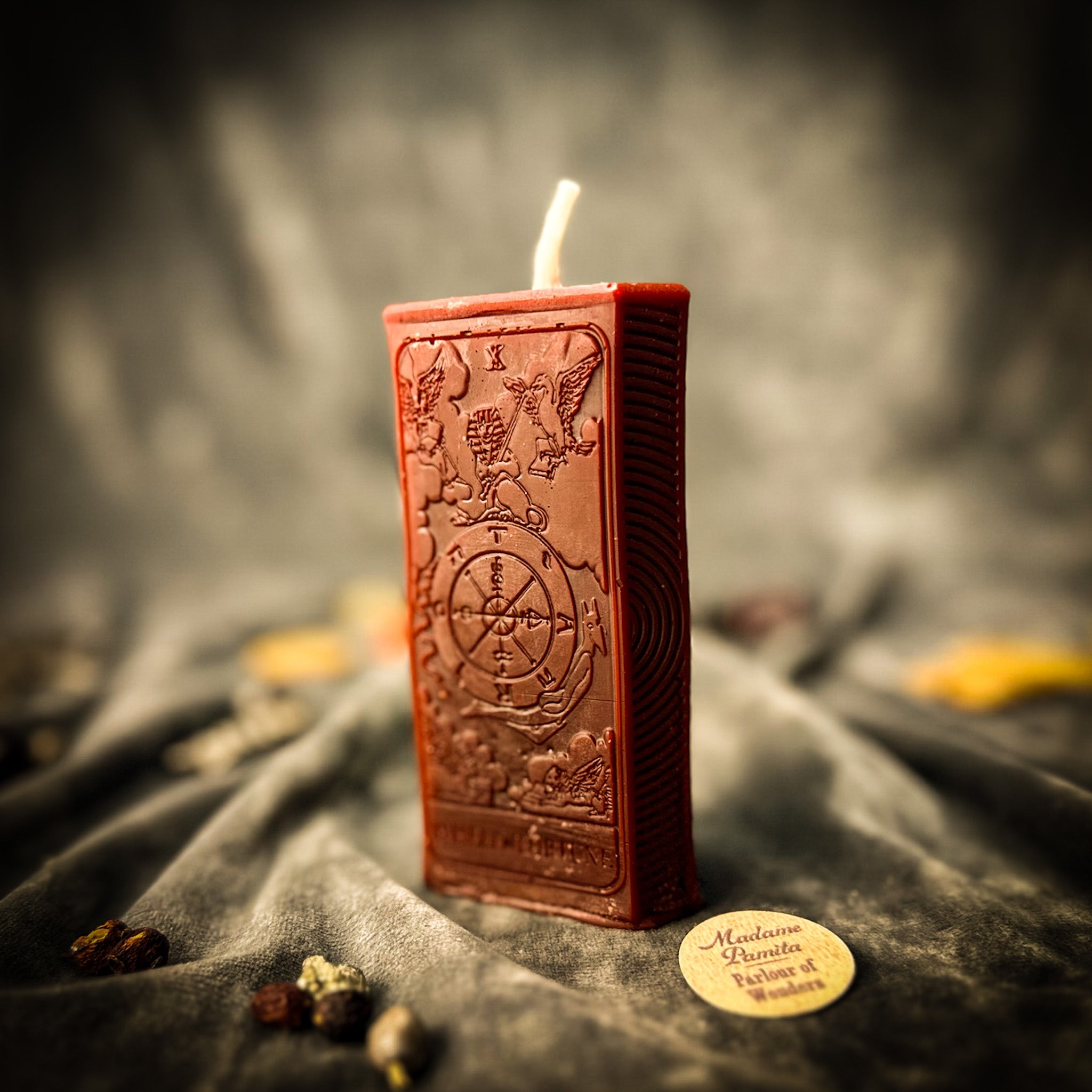 Beeswax Wheel of Fortune Tarot Card Spell Candle