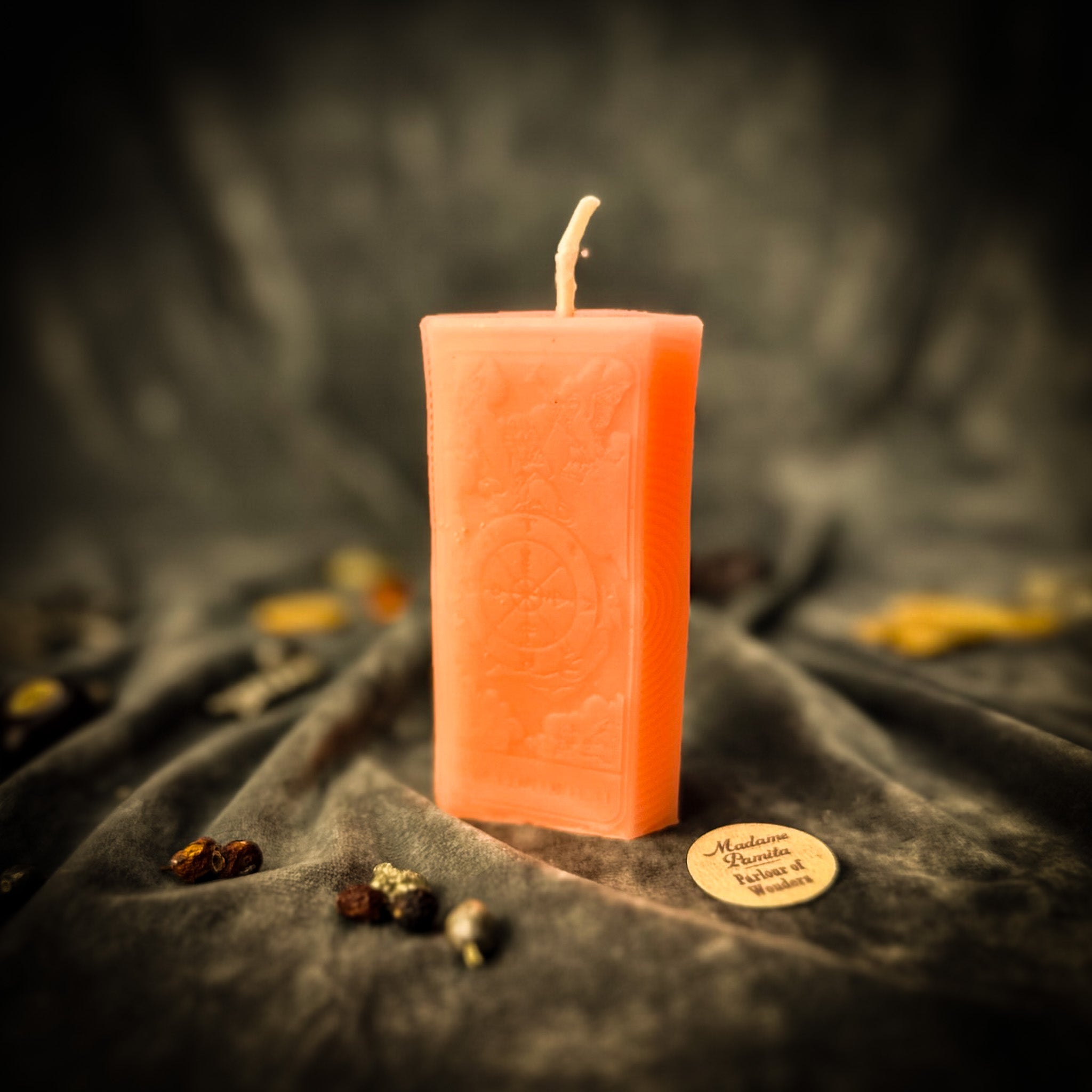 Beeswax Wheel of Fortune Tarot Card Spell Candle
