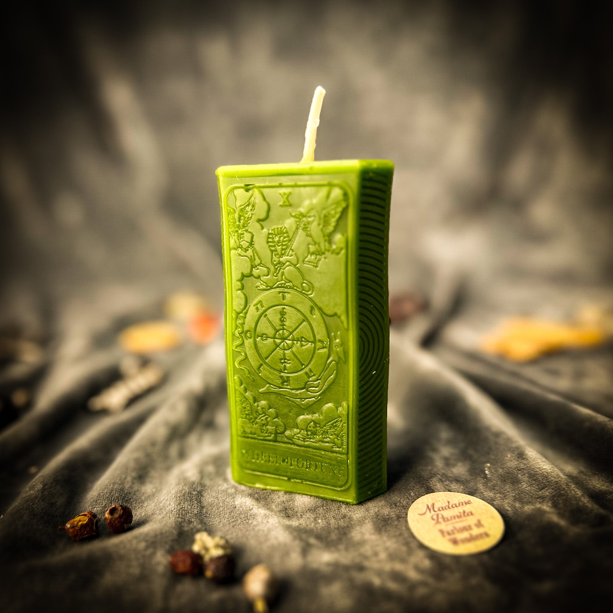 Beeswax Wheel of Fortune Tarot Card Spell Candle