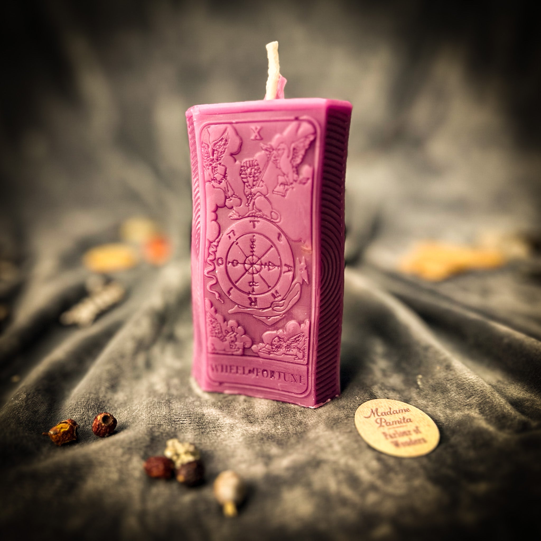 Beeswax Wheel of Fortune Tarot Card Spell Candle