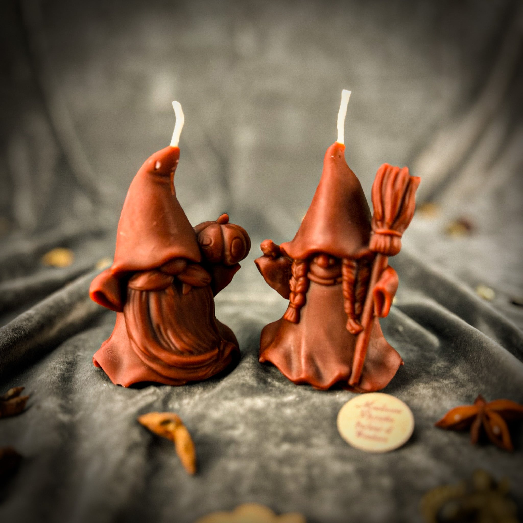 Beeswax Witch and Wizard Gnomes Spell Candle Set