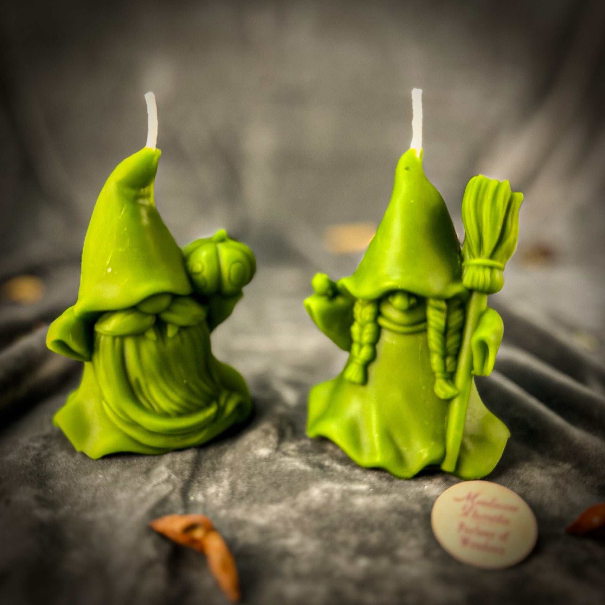 Beeswax Witch and Wizard Gnomes Spell Candle Set