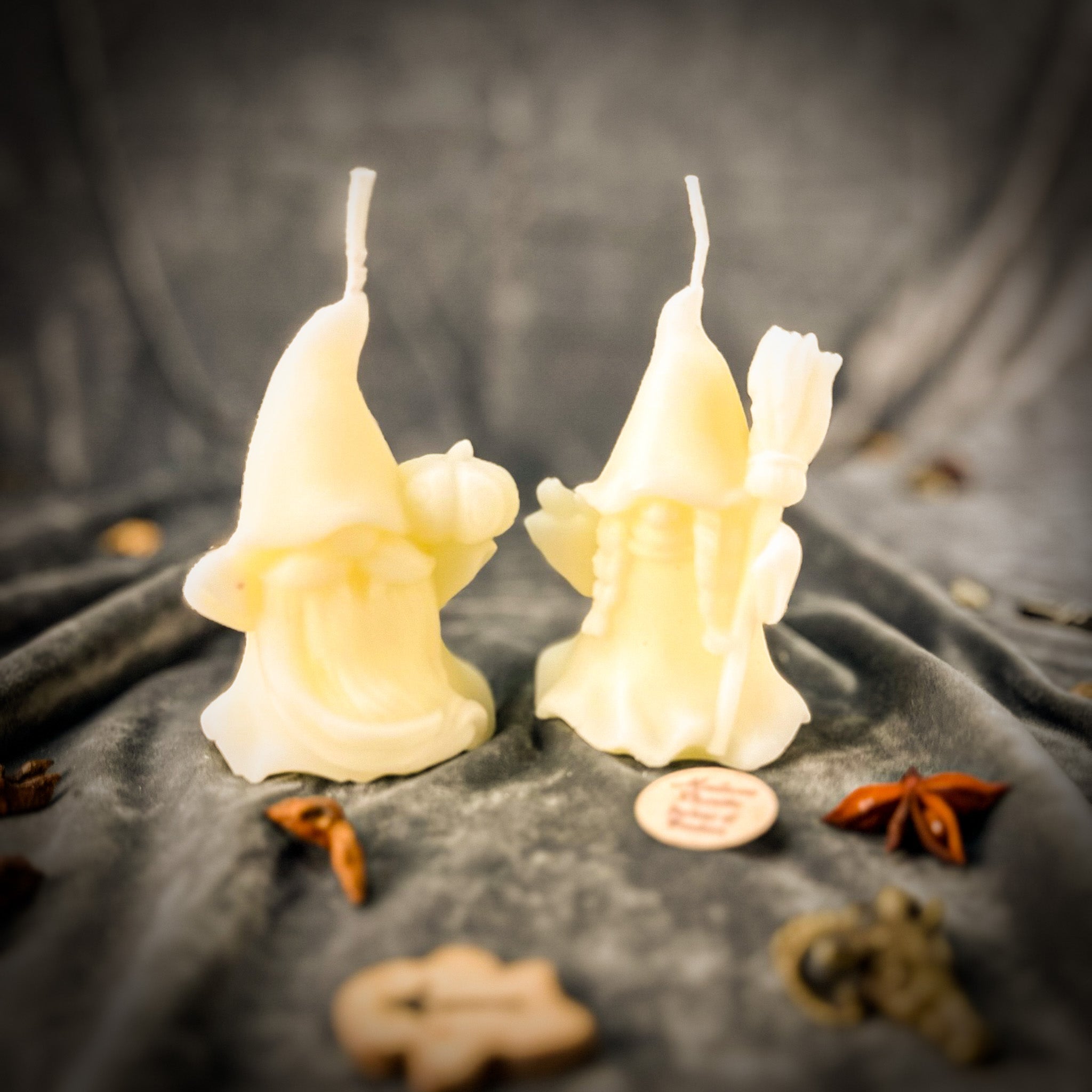 Beeswax Witch and Wizard Gnomes Spell Candle Set