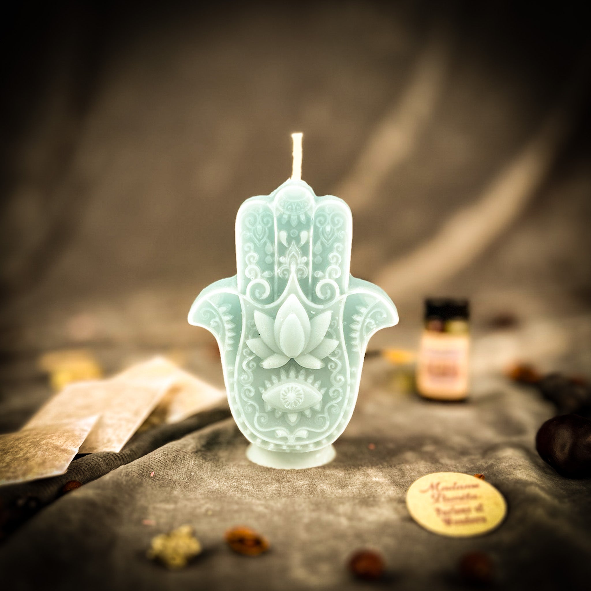 Hamsa Hand candle for evil eye protection and blessing magic